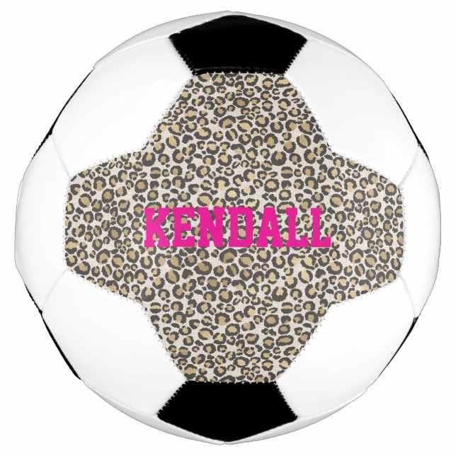Animal Print Leopard NAME Pink Wild Chic Fun Soccer Ball (Front)