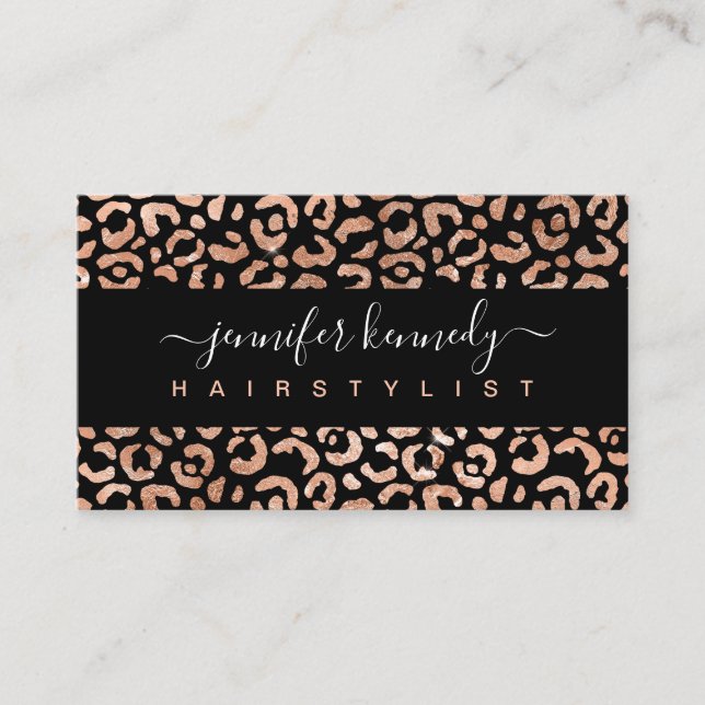 Animal Print Leopard Rose Gold Foil Beauty Salon  Business Card (Front)