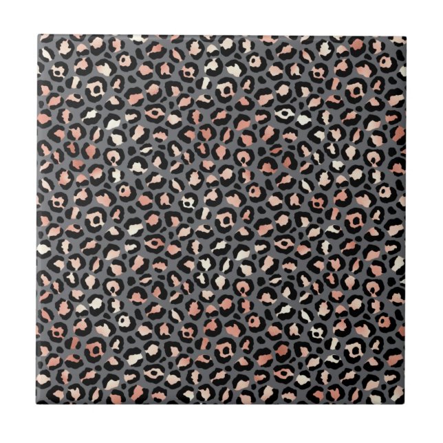 Animal Print Leopard Spots Black Pink Wild Animals Tile (Front)