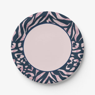 Animal print, leopard, tiger, blue, pink, skin, paper plate