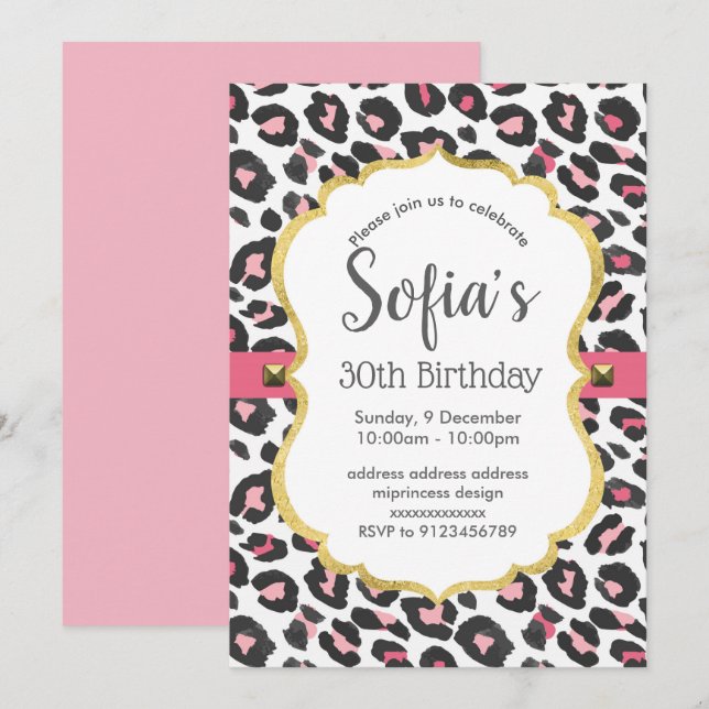 Animal print Leopard women girl birthday Invitation (Front/Back)