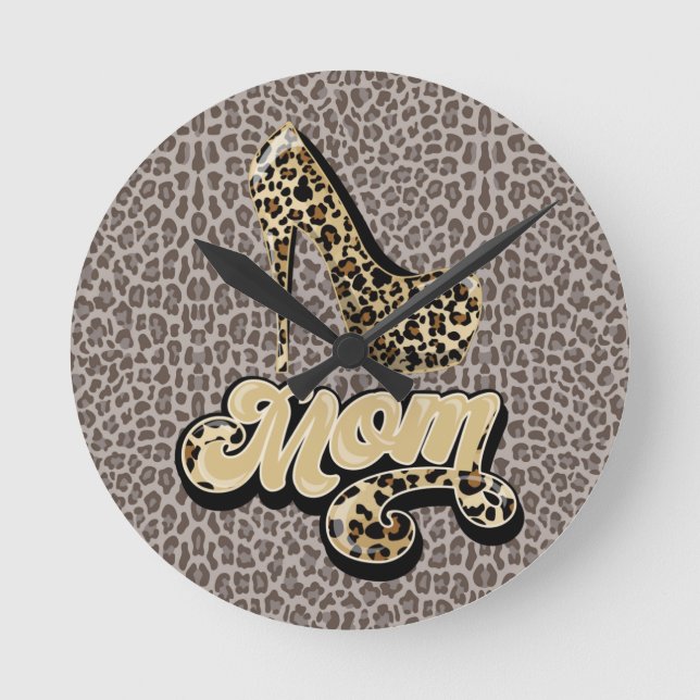 Animal Print MOM Designer Acrylic Wall Clock (Front)