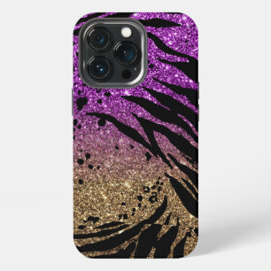 Animal Print on Purple & Gold Glitter iPhone 13 Pro Case