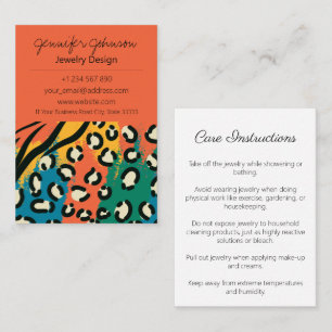 Animal Print Orange Colourful Jewellery Care Cards