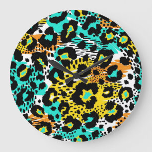 Animal print pattern large clock