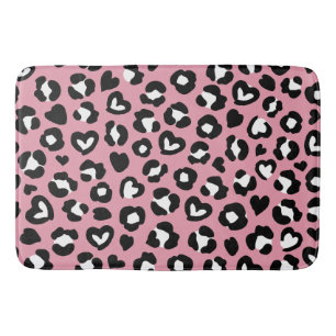 Animal Print, Pink Leopard, Cheetah Spots, Hearts Bath Mat