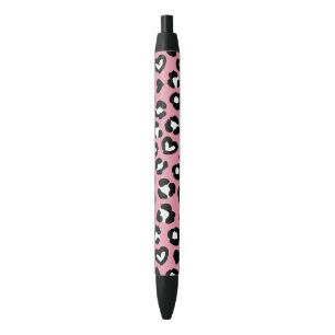 Animal Print, Pink Leopard, Cheetah Spots, Hearts Black Ink Pen