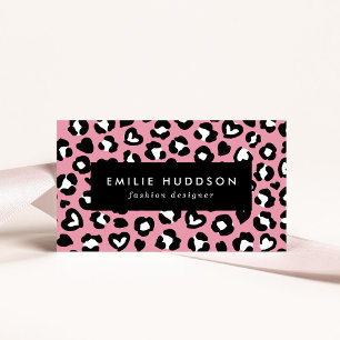 Animal Print, Pink Leopard, Cheetah Spots, Hearts Business Card