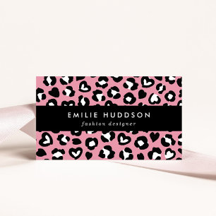 Animal Print, Pink Leopard, Cheetah Spots, Hearts Business Card