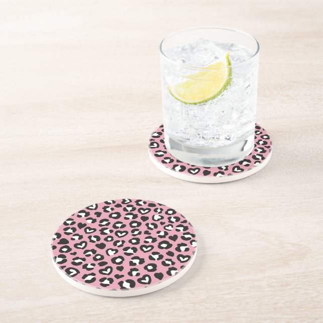 Animal Print, Pink Leopard, Cheetah Spots, Hearts Coaster (Side)