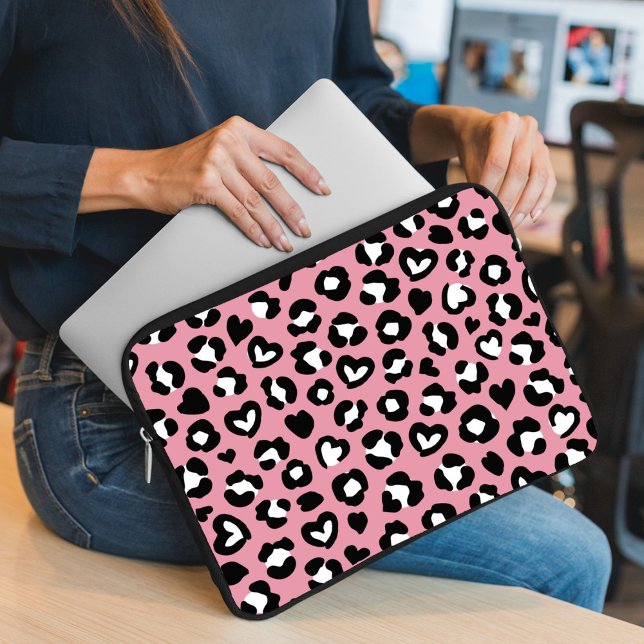 Animal Print, Pink Leopard, Cheetah Spots, Hearts Laptop Sleeve (Creator Uploaded)