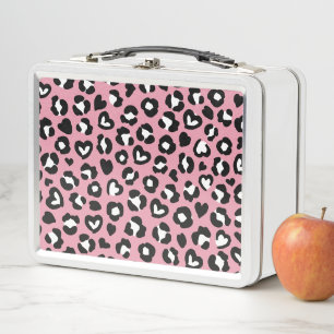 Animal Print, Pink Leopard, Cheetah Spots, Hearts Metal Lunch Box