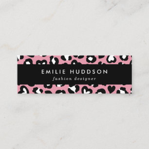 Animal Print, Pink Leopard, Cheetah Spots, Hearts Mini Business Card