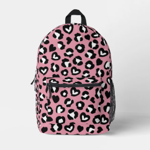 Animal Print, Pink Leopard, Cheetah Spots, Hearts Printed Backpack