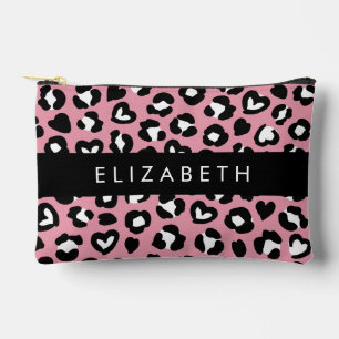 Animal Print, Pink Leopard, Hearts, Your Name Accessory Pouch