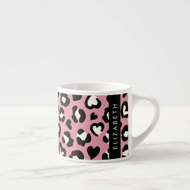 Animal Print, Pink Leopard, Hearts, Your Name Espresso Cup (Right)