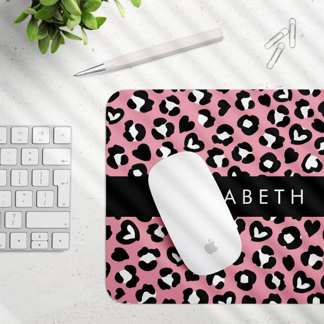 Animal Print, Pink Leopard, Hearts, Your Name Mouse Pad (Creator Uploaded)