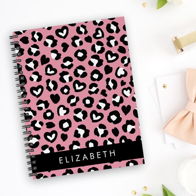 Animal Print, Pink Leopard, Hearts, Your Name Notebook (Creator Uploaded)