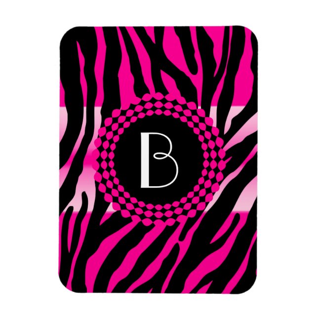 Animal Print Pink Zebra Pattern and Monogram Magnet (Vertical)