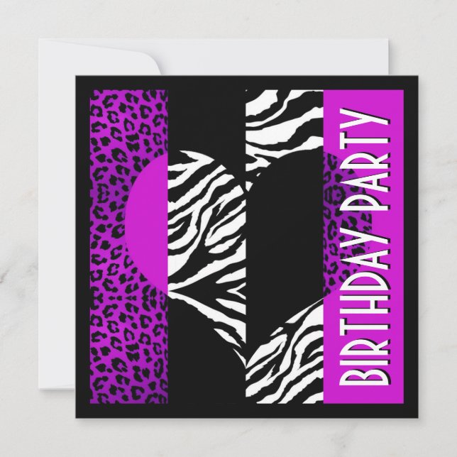 Animal Print Purple Leopard Black and White Zebra Invitation (Front)