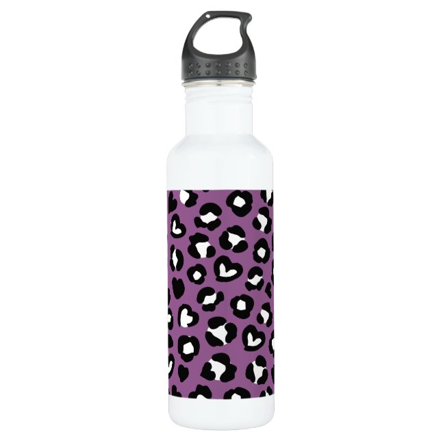 Animal Print, Purple Leopard, Cheetah Spots, Heart 710 Ml Water Bottle (Front)