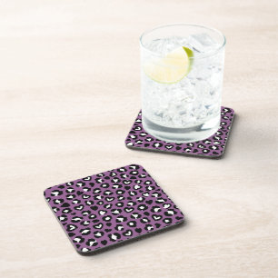 Animal Print, Purple Leopard, Cheetah Spots, Heart Coaster