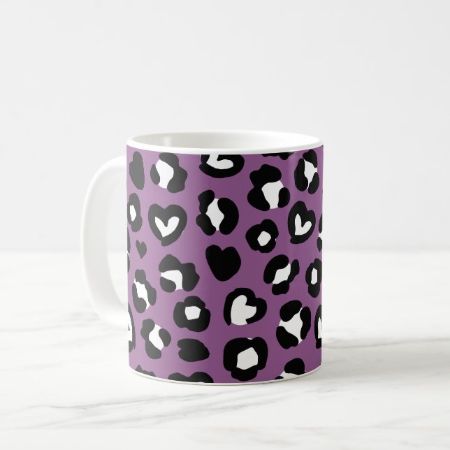 Animal Print, Purple Leopard, Cheetah Spots, Heart Coffee Mug (Front Left)