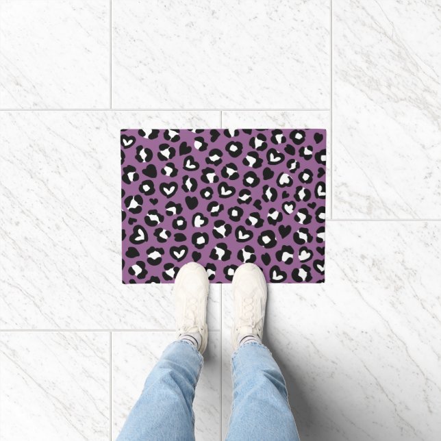 Animal Print, Purple Leopard, Cheetah Spots, Heart Doormat (Indoor)
