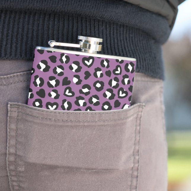 Animal Print, Purple Leopard, Cheetah Spots, Heart Hip Flask (In Situ)