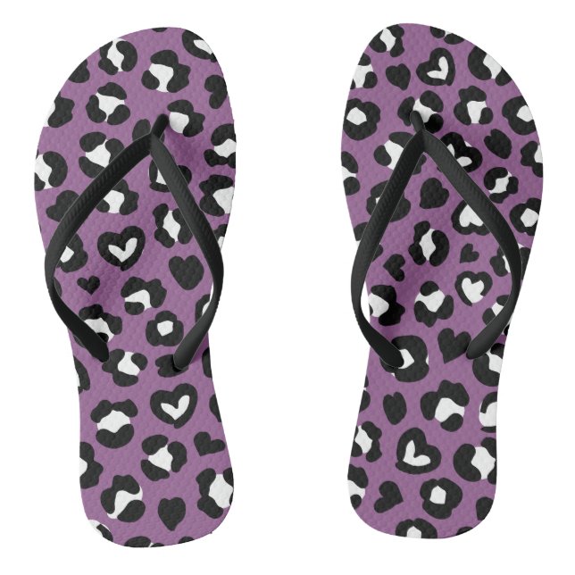 Animal Print, Purple Leopard, Cheetah Spots, Heart Jandals (Footbed)
