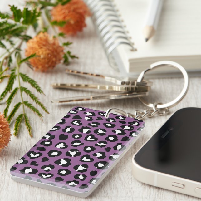 Animal Print, Purple Leopard, Cheetah Spots, Heart Key Ring (Front Right)