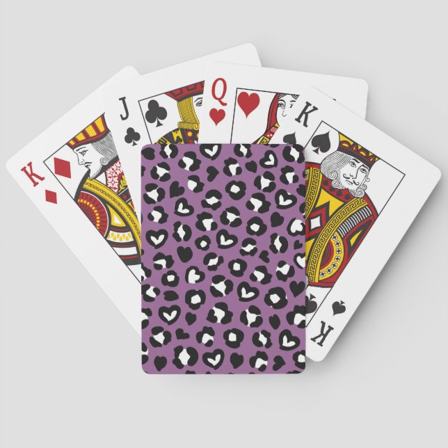 Animal Print, Purple Leopard, Cheetah Spots, Heart Playing Cards (Back)