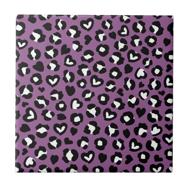 Animal Print, Purple Leopard, Cheetah Spots, Heart Tile (Front)