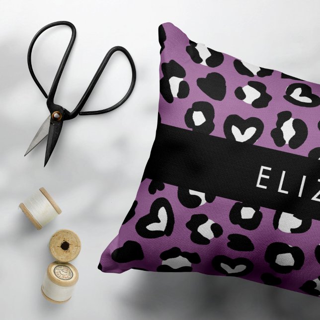 Animal Print, Purple Leopard, Hearts, Your Name Decorative Cushion (Creator Uploaded)