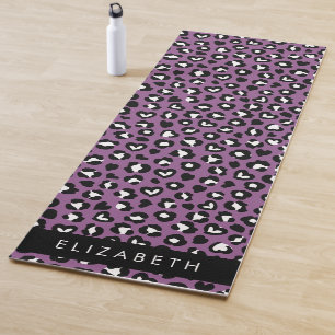 Animal Print, Purple Leopard, Hearts, Your Name Yoga Mat