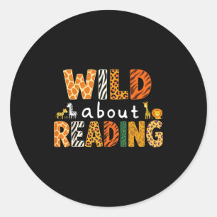 Animal print read a book character kids wild about classic round sticker