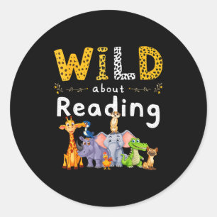Animal print read a book character kids wild about classic round sticker