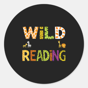 Animal print read a book character kids wild about classic round sticker