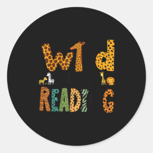 Animal print read a book character kids wild about classic round sticker