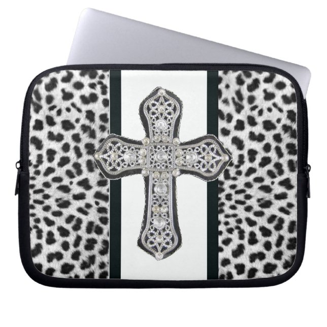 Animal Print Rhinestone Laptop Reader Sleeve (Front)