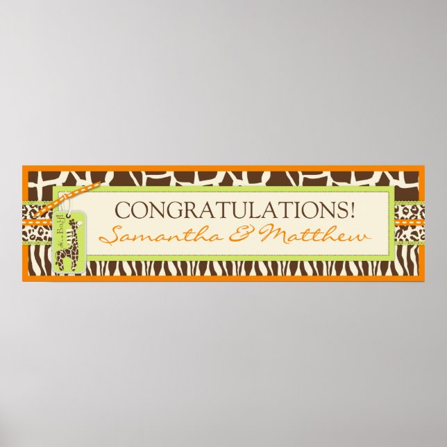 Animal Print Safari and Giraffe Baby Shower Banner (Front)
