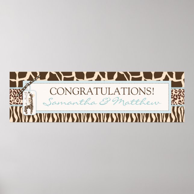 Animal Print Safari & Giraffe Baby Shower Banner (Front)