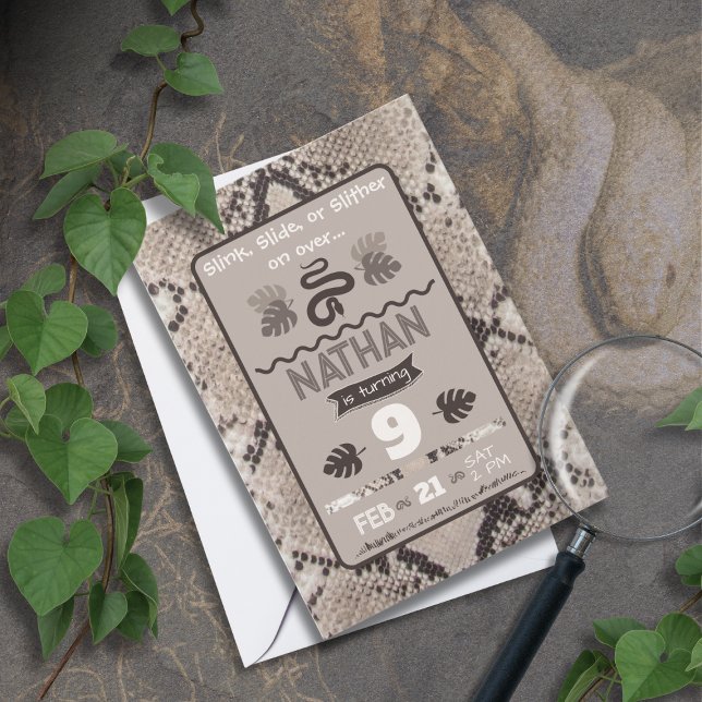 Animal Print Snake Taupe Birthday Invitation (Creator Uploaded)