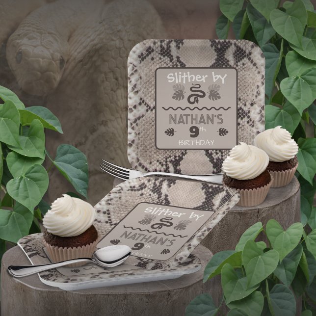 Animal Print Snake Taupe Birthday Paper Plate (Creator Uploaded)