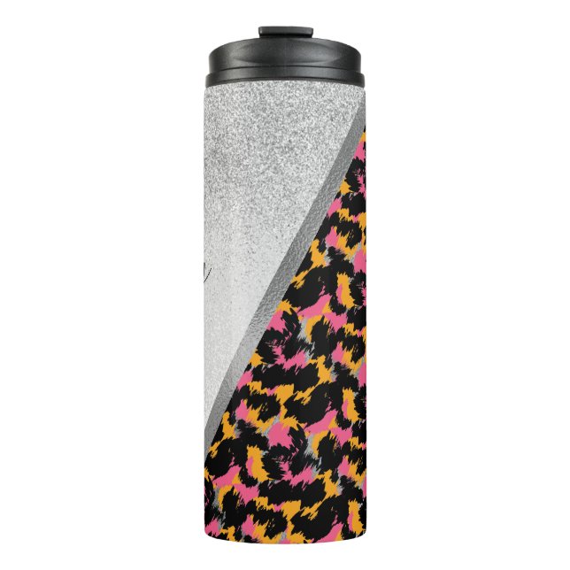Animal Print Sparkle Monogrammed Name    Thermal T Tumbler (Front)