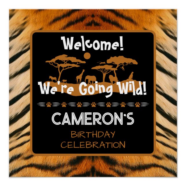 Animal Print Tiger Birthday Square Poster (Front)
