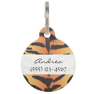 Animal Print, Tiger Stripes - Black Orange Pet Tag