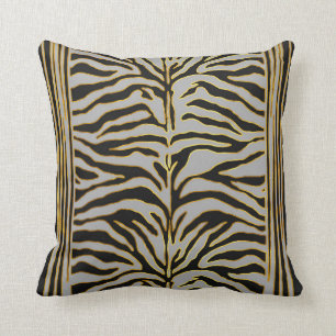 Animal print, tiger stripes in gold and greys cushion