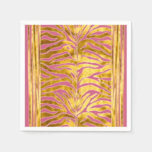 Animal print, tiger stripes in gold, blush, white napkin