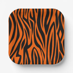animal print tiger stripes wild orange paper plate